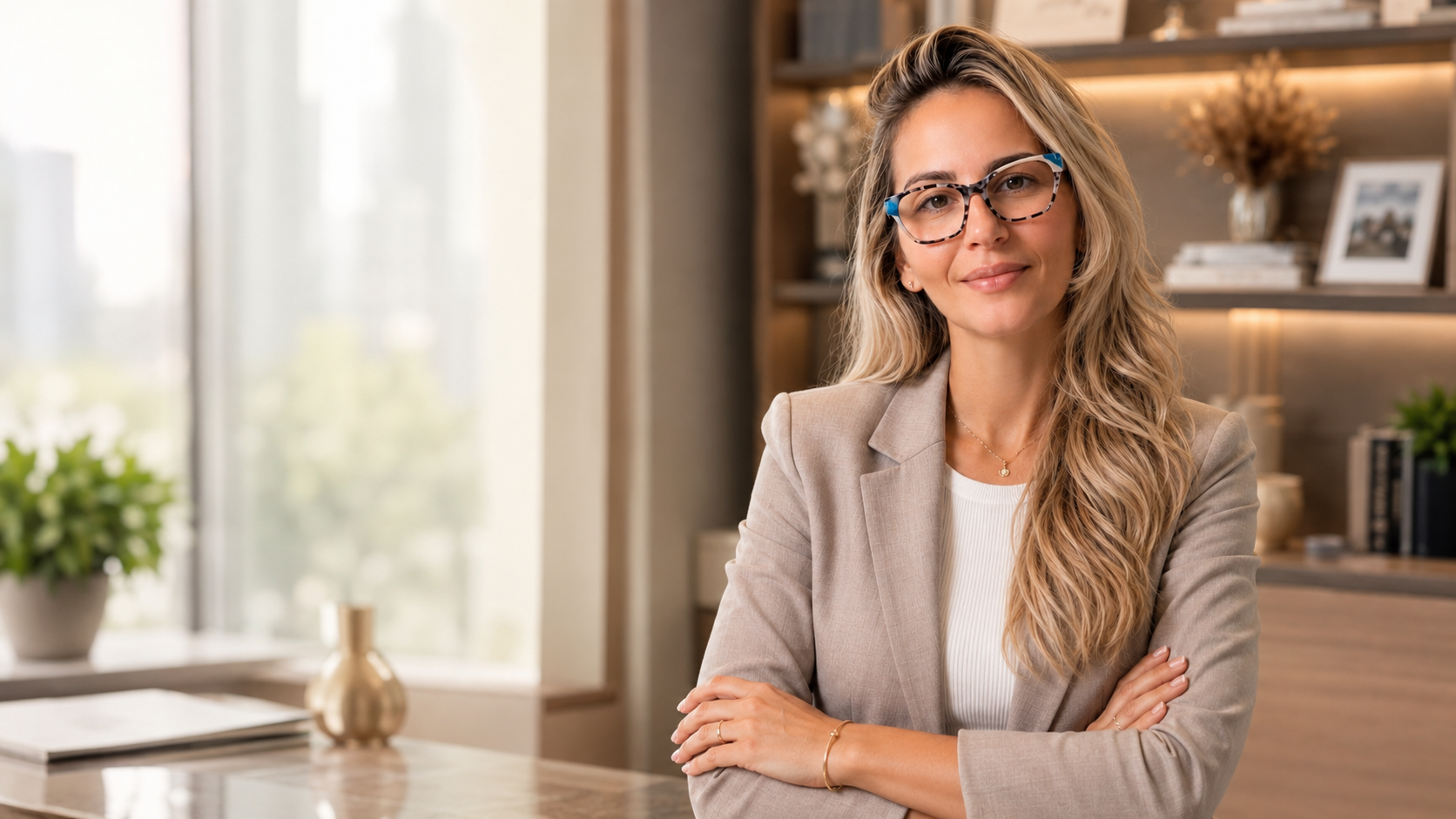 Adriana Carvalho LuxMind em ambiente executivo, representando trajetória, autoridade, liderança e método autoral.